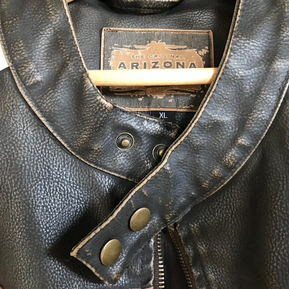 Arizona Leather Biker Jacket w/Stripes: Brown Pebbled, Fully Lined, Men’s XL - Picture 6 of 12